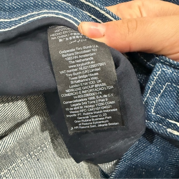 Tory Burch Jeans Cropped Denim Straight Leg Contrast Stitching Unwashed Rinse - Picture 10 of 10